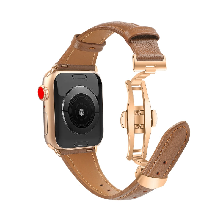 For Apple Watch Series 7 45mm Plain Leather Butterfly Buckle Watch Band(Dark Brown+Rose Gold) - free shipping - PMC TechLife - Order now!