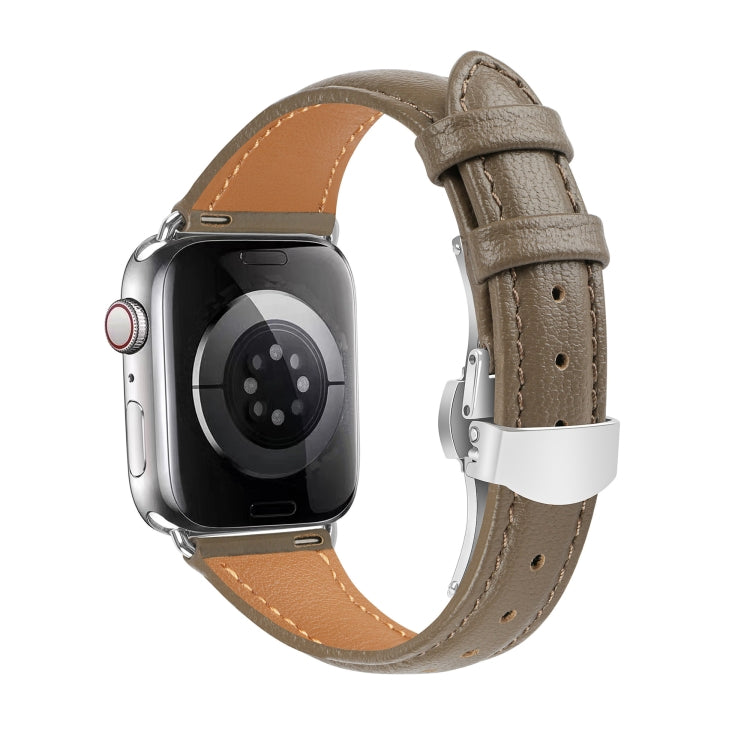 For Apple Watch Series 6 40mm Plain Leather Butterfly Buckle Watch Band(Gray+Silver) - free shipping - PMC TechLife - Order now!