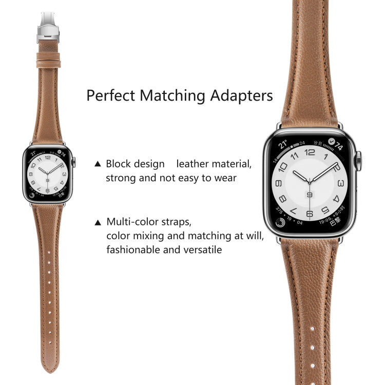 For Apple Watch Series 6 44mm Plain Leather Butterfly Buckle Watch Band(Dark Brown+Silver) - free shipping - PMC TechLife - Order now!