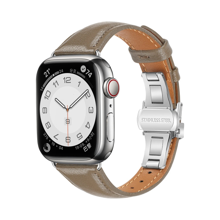 For Apple Watch Series 5 44mm Plain Leather Butterfly Buckle Watch Band(Gray+Silver) - free shipping - PMC TechLife - Order now!