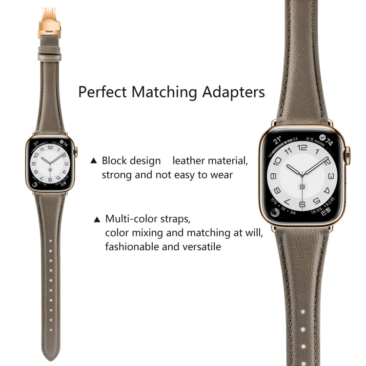 For Apple Watch Series 5 44mm Plain Leather Butterfly Buckle Watch Band(Gray+Rose Gold) - free shipping - PMC TechLife - Order now!