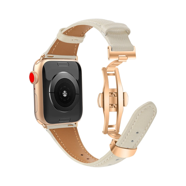 For Apple Watch Series 4 40mm Plain Leather Butterfly Buckle Watch Band(Beige+Rose Gold) - free shipping - PMC TechLife - Order now!