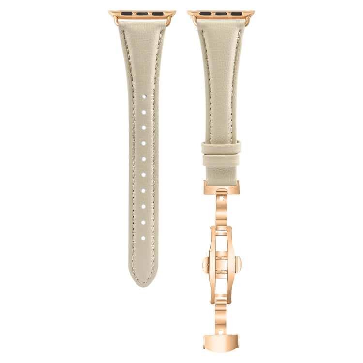 For Apple Watch Series 4 40mm Plain Leather Butterfly Buckle Watch Band(Beige+Rose Gold) - free shipping - PMC TechLife - Order now!