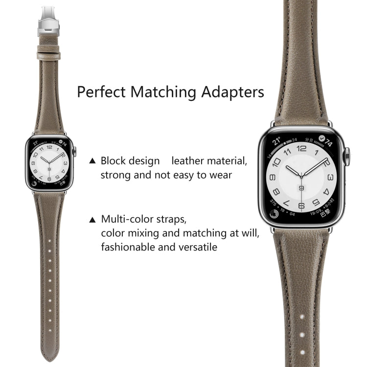 For Apple Watch Series 3 38mm Plain Leather Butterfly Buckle Watch Band(Gray+Silver) - free shipping - PMC TechLife - Order now!