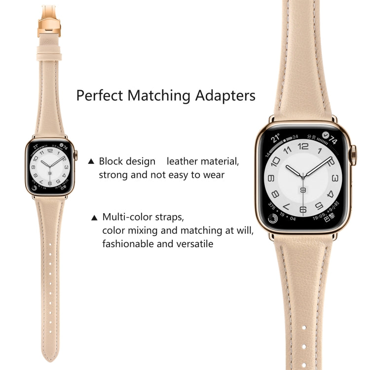 For Apple Watch Series 3 38mm Plain Leather Butterfly Buckle Watch Band(Apricot+Rose Gold) - free shipping - PMC TechLife - Order now!