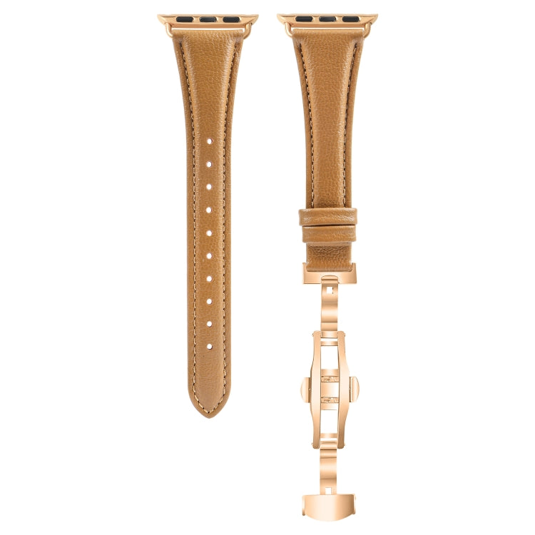 For Apple Watch Series 3 38mm Plain Leather Butterfly Buckle Watch Band(Brown+Rose Gold) - free shipping - PMC TechLife - Order now!