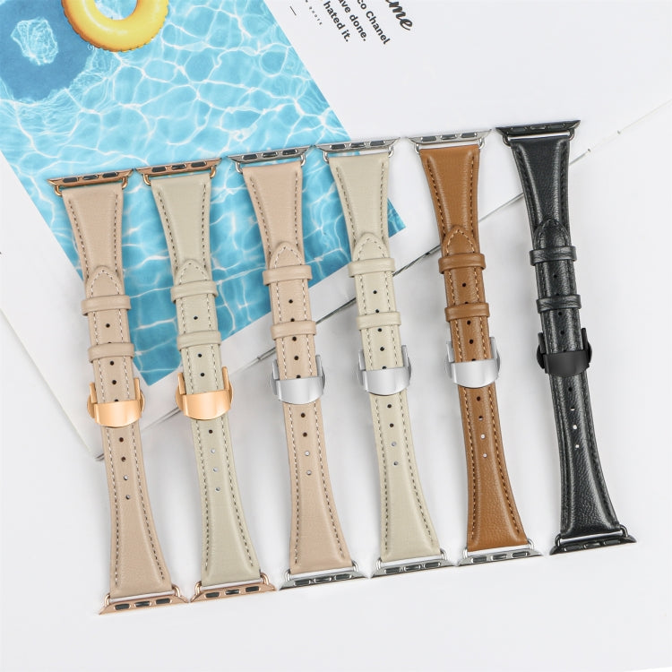 For Apple Watch SE 2022 40mm Plain Leather Butterfly Buckle Watch Band(Apricot+Silver) - free shipping - PMC TechLife - Order now!