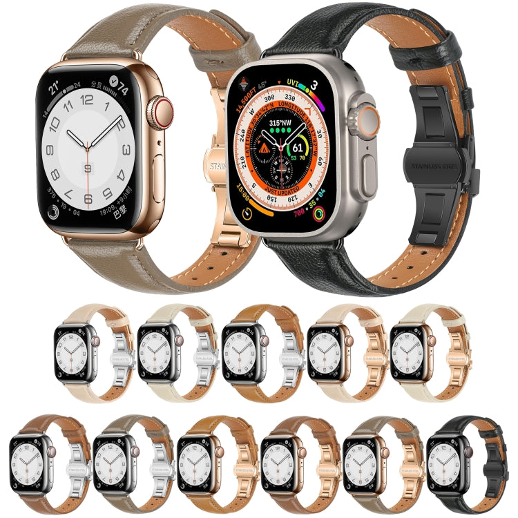 For Apple Watch Series 4 40mm Plain Leather Butterfly Buckle Watch Band(Black+Black) - Watch Bands by PMC TechLife | Online Shopping South Africa | PMC TechLife | Buy Now Pay Later Mobicred