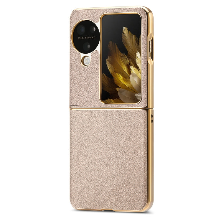 For OPPO Find N3 Flip Litchi Leather Electroplating Shockproof Phone Case(Khaki) - Find N3 Flip Cases by PMC TechLife | Online Shopping South Africa | PMC TechLife | Buy Now Pay Later Mobicred