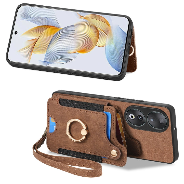 For Honor 90 Retro Skin-feel Ring Multi-card RFID Wallet Phone Case(Brown) - Honor Cases by PMC TechLife | Online Shopping South Africa | PMC TechLife