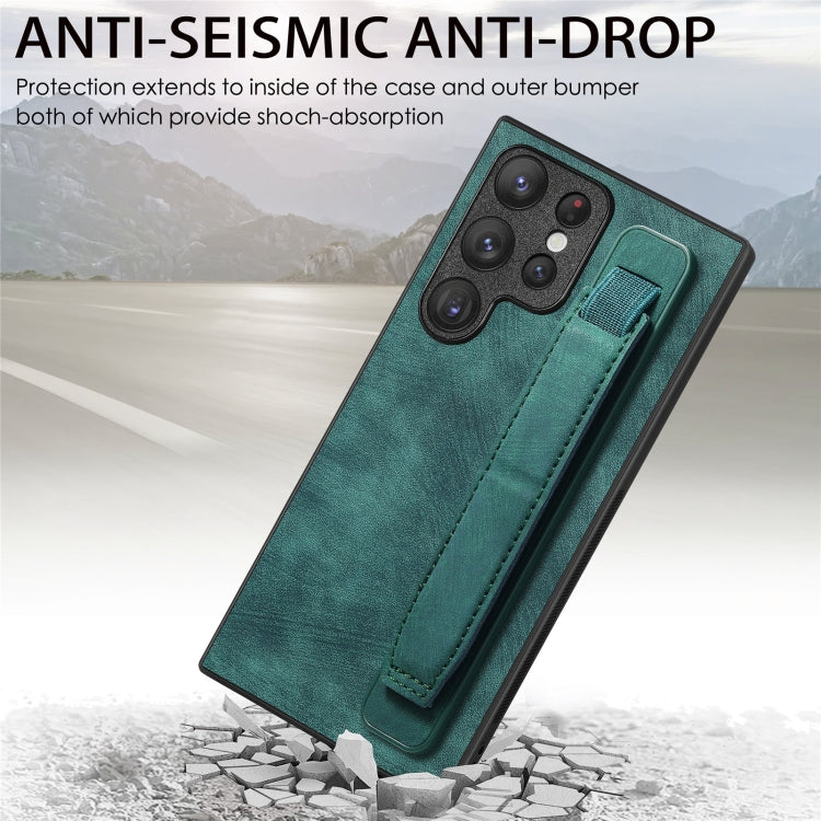 For Samsung Galaxy S22 Ultra 5G Retro Wristband Holder Leather Back Phone Case(Green) - Galaxy S22 Ultra 5G Cases by PMC TechLife | Online Shopping South Africa | PMC TechLife