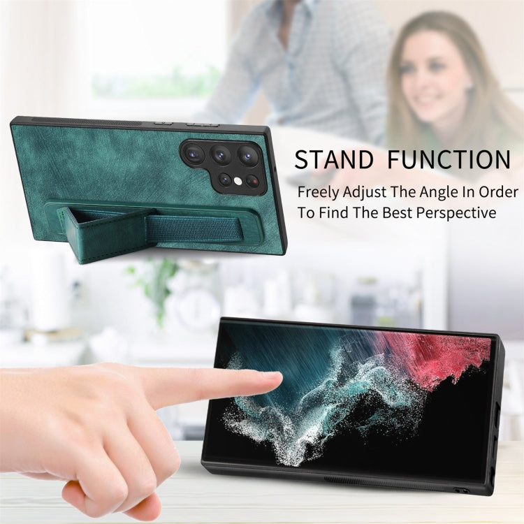 For Samsung Galaxy S22 Ultra 5G Retro Wristband Holder Leather Back Phone Case(Green) - Galaxy S22 Ultra 5G Cases by PMC TechLife | Online Shopping South Africa | PMC TechLife