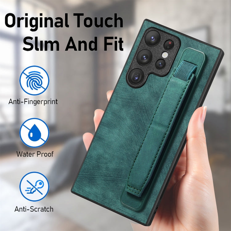 For Samsung Galaxy S22 Ultra 5G Retro Wristband Holder Leather Back Phone Case(Green) - Galaxy S22 Ultra 5G Cases by PMC TechLife | Online Shopping South Africa | PMC TechLife