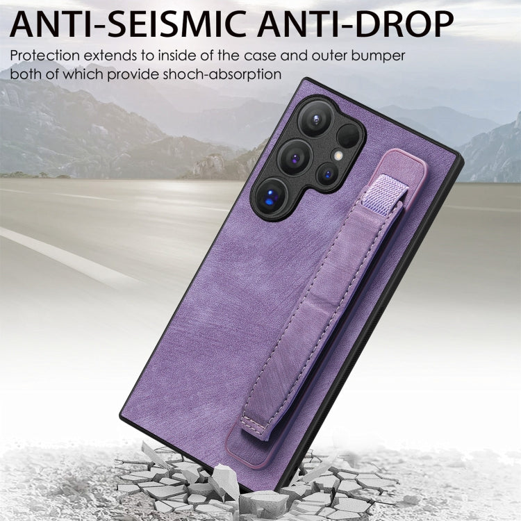 For Samsung Galaxy S24 Ultra 5G Retro Wristband Holder Leather Back Phone Case(Purple) - Galaxy S24 Ultra 5G Cases by PMC TechLife | Online Shopping South Africa | PMC TechLife