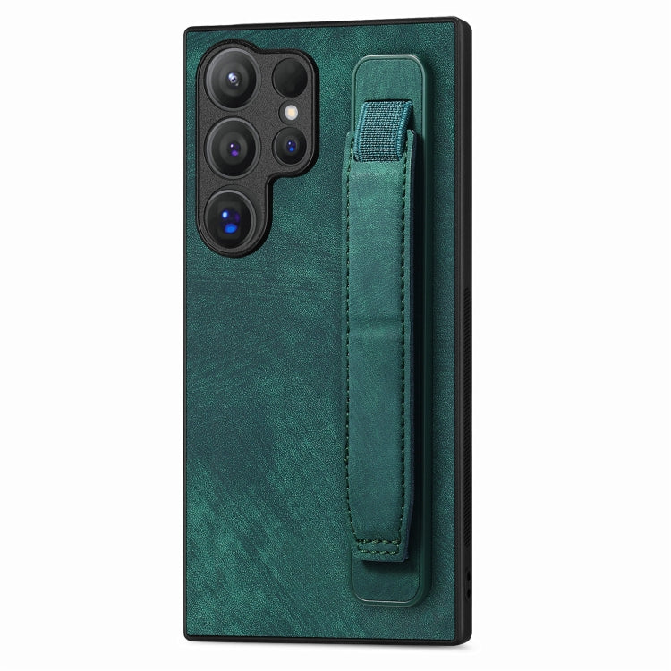 For Samsung Galaxy S24 Ultra 5G Retro Wristband Holder Leather Back Phone Case(Green) - Galaxy S24 Ultra 5G Cases by PMC TechLife | Online Shopping South Africa | PMC TechLife