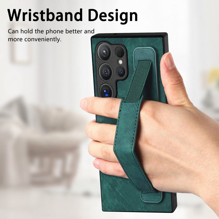 For Samsung Galaxy S24 Ultra 5G Retro Wristband Holder Leather Back Phone Case(Green) - Galaxy S24 Ultra 5G Cases by PMC TechLife | Online Shopping South Africa | PMC TechLife