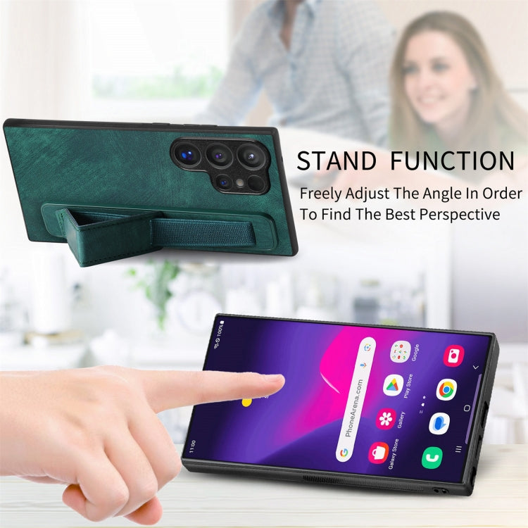 For Samsung Galaxy S24 Ultra 5G Retro Wristband Holder Leather Back Phone Case(Green) - Galaxy S24 Ultra 5G Cases by PMC TechLife | Online Shopping South Africa | PMC TechLife