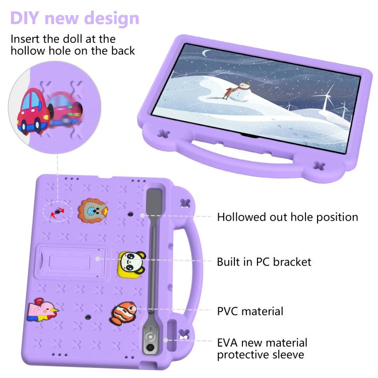 For  Lenovo Xiaoxin Pad Pro 12.7 2025 Handle Kickstand Children EVA Shockproof Tablet Case(Light Purple) - Lenovo by PMC TechLife | Online Shopping South Africa | PMC TechLife | Buy Now Pay Later Mobicred