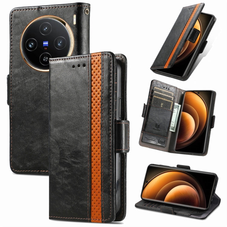 For vivo X100 CaseNeo Splicing Dual Magnetic Buckle Leather Phone Case(Black) - vivo Cases by PMC TechLife | Online Shopping South Africa | PMC TechLife | Buy Now Pay Later Mobicred