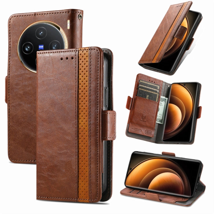 For vivo X100 Pro CaseNeo Splicing Dual Magnetic Buckle Leather Phone Case(Brown) - vivo Cases by PMC Jewellery | Online Shopping South Africa | PMC Jewellery | Buy Now Pay Later Mobicred