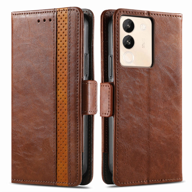 For vivo X100 Pro CaseNeo Splicing Dual Magnetic Buckle Leather Phone Case(Brown) - vivo Cases by PMC Jewellery | Online Shopping South Africa | PMC Jewellery | Buy Now Pay Later Mobicred