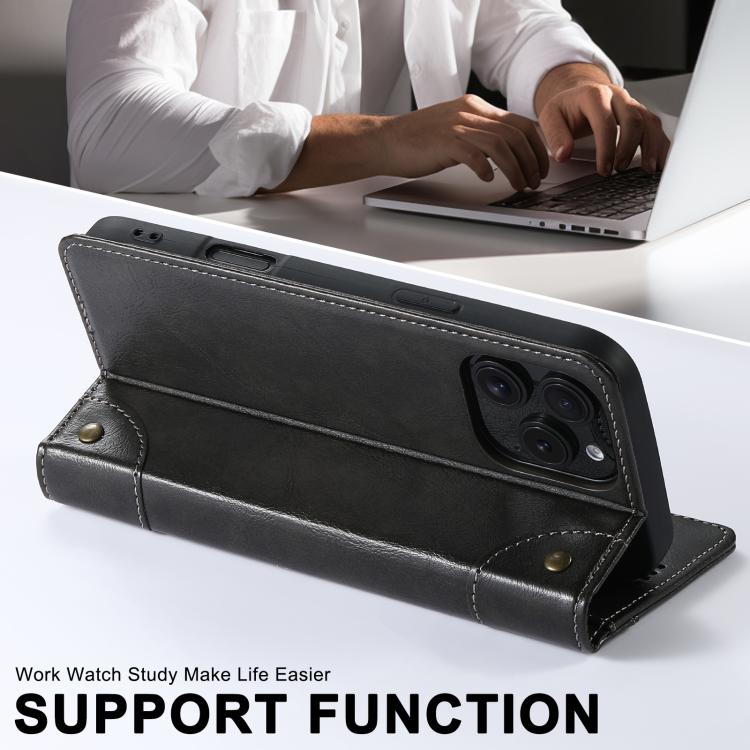 For iPhone 16e Suteni Baroque Calf Texture Buckle Wallet Leather Phone Case(Black) - free shipping - PMC TechLife - Order now!