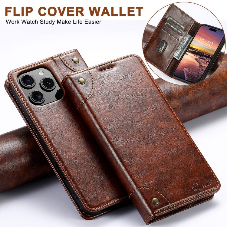 For iPhone 16e Suteni Baroque Calf Texture Buckle Wallet Leather Phone Case(Khaki) - free shipping - PMC TechLife - Order now!