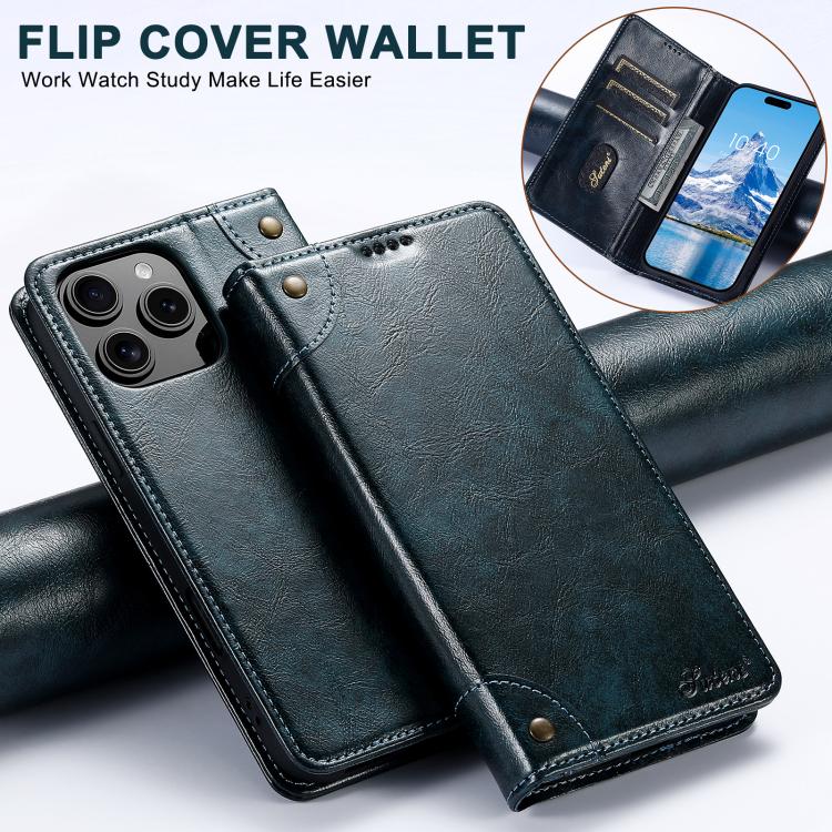 For iPhone 16e Suteni Baroque Calf Texture Buckle Wallet Leather Phone Case(Blue) - free shipping - PMC TechLife - Order now!