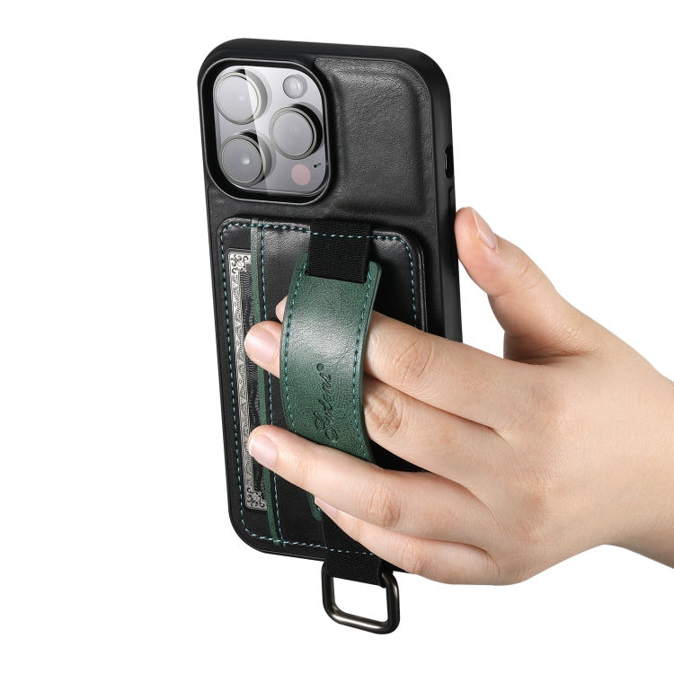 For iPhone 15 Pro Max Suteni H13 Card Wallet Wrist Strap Holder PU Phone Case(Black) - free shipping - PMC Jewellery - Order now!