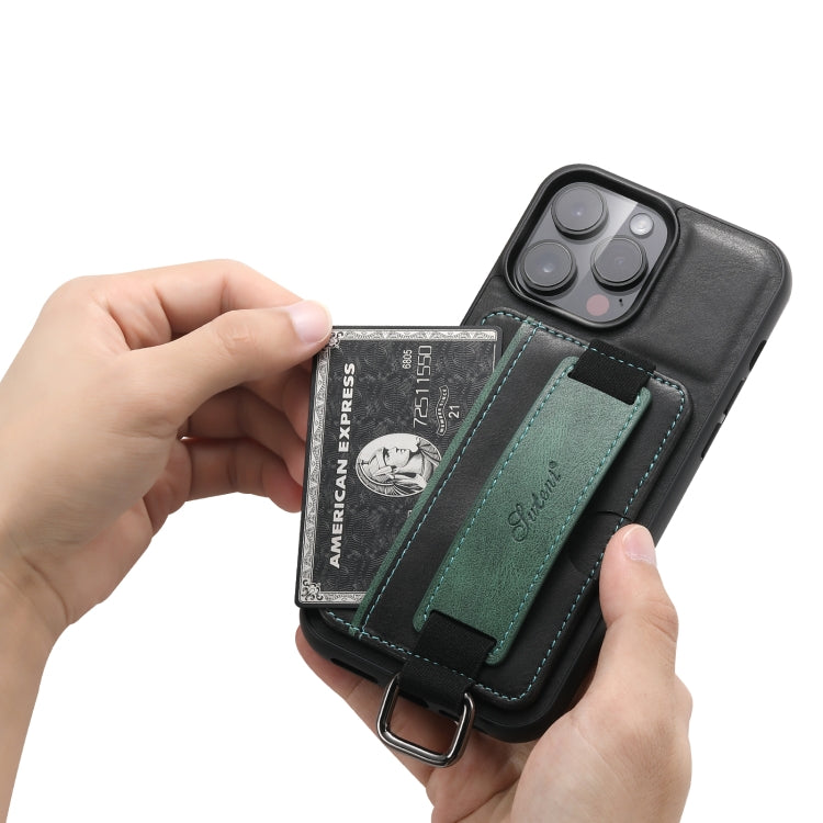 For iPhone 15 Pro Max Suteni H13 Card Wallet Wrist Strap Holder PU Phone Case(Black) - free shipping - PMC Jewellery - Order now!
