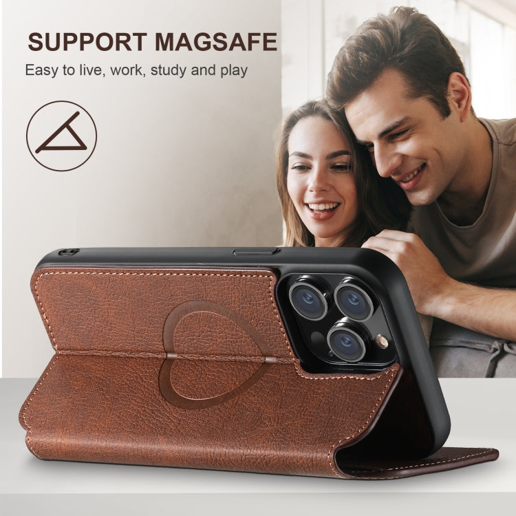 For iPhone 16 Plus Suteni J06 Retro Matte Litchi Texture Leather MagSafe Phone Case(Brown) - free shipping - PMC Jewellery - Order now!