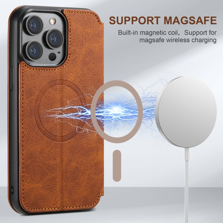 For iPhone 16 Plus Suteni J06 Retro Matte Litchi Texture Leather MagSafe Phone Case(Khaki) - free shipping - PMC Jewellery - Order now!