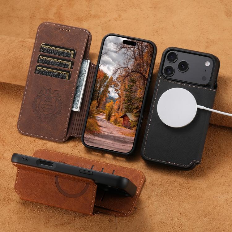 For iPhone 16 Plus Suteni J06 Retro Matte Litchi Texture Leather MagSafe Phone Case(Khaki) - free shipping - PMC Jewellery - Order now!