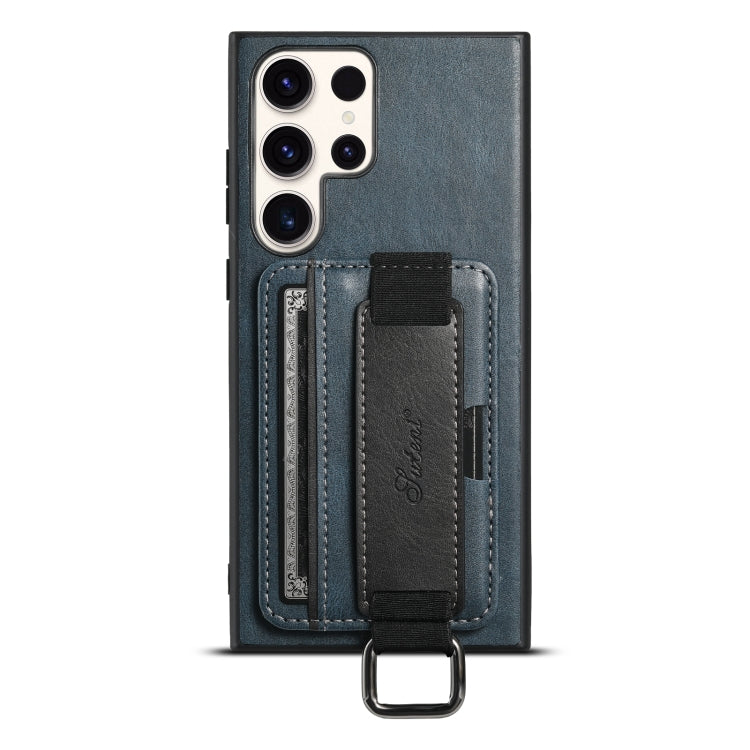 For Samsung Galaxy S24 Ultra 5G Suteni H13 Card Wallet Wrist Strap Holder PU Phone Case(Blue) - free shipping - PMC Jewellery - Order now!