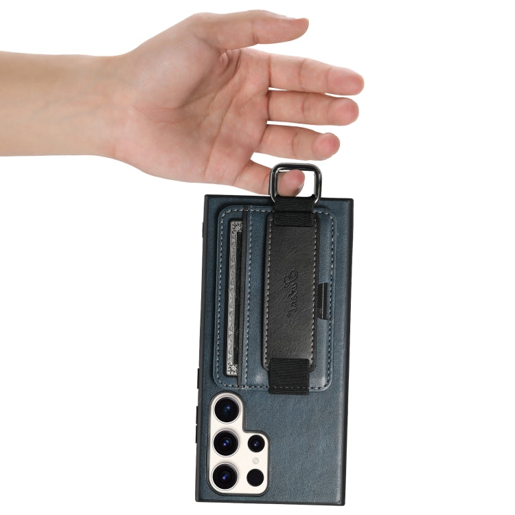 For Samsung Galaxy S24 Ultra 5G Suteni H13 Card Wallet Wrist Strap Holder PU Phone Case(Blue) - free shipping - PMC Jewellery - Order now!