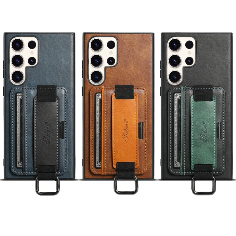 For Samsung Galaxy S24 Ultra 5G Suteni H13 Card Wallet Wrist Strap Holder PU Phone Case(Blue) - free shipping - PMC Jewellery - Order now!