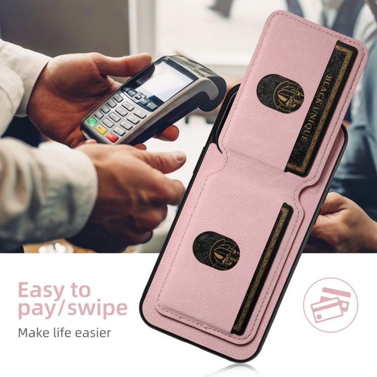 For iPhone 16e Suteni H02 Litchi Leather Card Wallet Stand Back Phone Case(Pink) - free shipping - PMC TechLife - Order now!