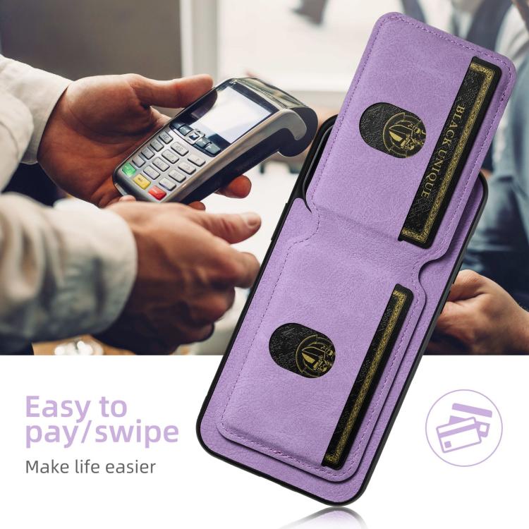 For iPhone 16e Suteni H02 Litchi Leather Card Wallet Stand Back Phone Case(Purple) - iPhone 16e Cases by Suteni | Online Shopping South Africa | PMC TechLife | Buy Now Pay Later Mobicred