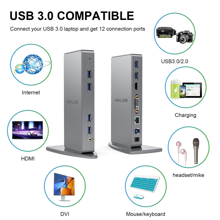 WAVLINK WL-UG39DK7 USB3.0 Hub Adapter Multi-Screen Graphics Card Universal Docking Station, Plug:UK Plug - free shipping - PMC Jewellery - Order now!