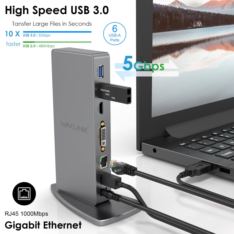 WAVLINK WL-UG39DK7 USB3.0 Hub Adapter Multi-Screen Graphics Card Universal Docking Station, Plug:US Plug - free shipping - PMC Jewellery - Order now!