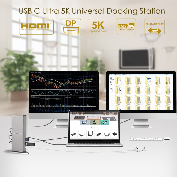 WAVLINK WL-UG69DK7 Laptops Type-C Universal Desktop Docking Station Aluminum Alloy HUB Adapter(AU Plug) - free shipping - PMC TechLife - Order now!