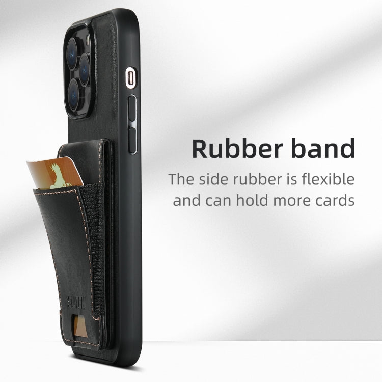 For iPhone 16 Suteni H03 Oil Wax Leather Wallet Stand Back Phone Case(Black) - free shipping - PMC Jewellery - Order now!
