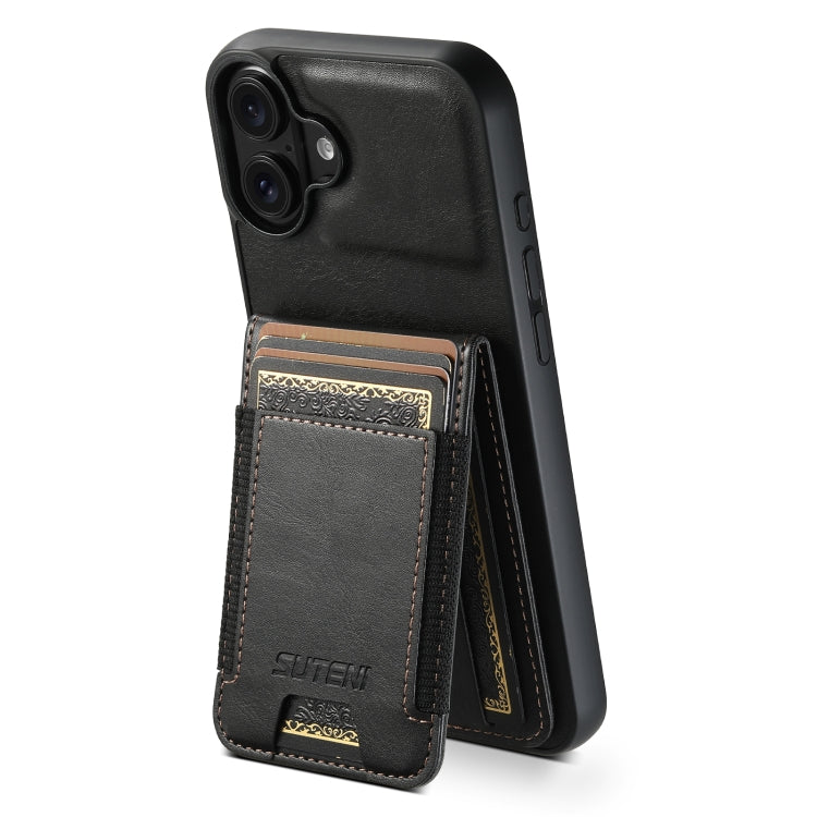 For iPhone 16 Plus Suteni H03 Oil Wax Leather Wallet Stand Back Phone Case(Black) - free shipping - PMC Jewellery - Order now!