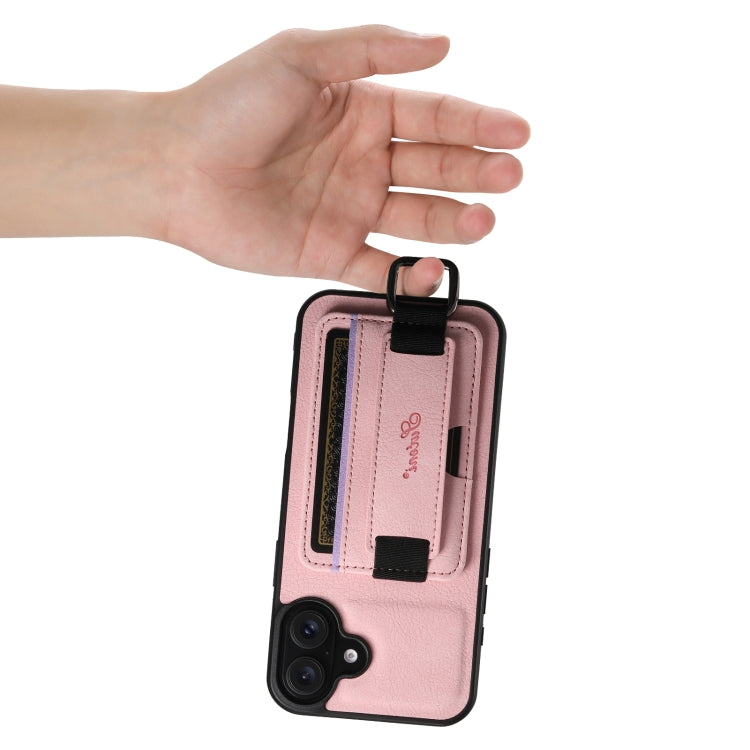 For iPhone 16 Plus Suteni H13 Litchi Leather Wrist Strap Wallet Back Phone Case(Pink) - free shipping - PMC Jewellery - Order now!