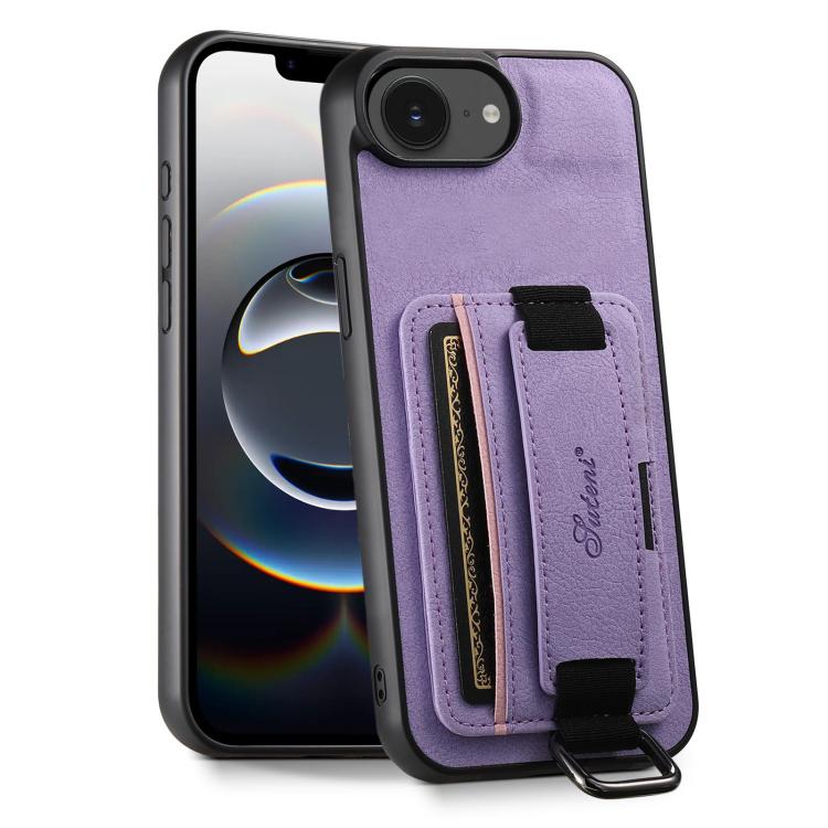 For iPhone 16e Suteni H13 Litchi Leather Wrist Strap Wallet Back Phone Case(Purple) - free shipping - PMC TechLife - Order now!
