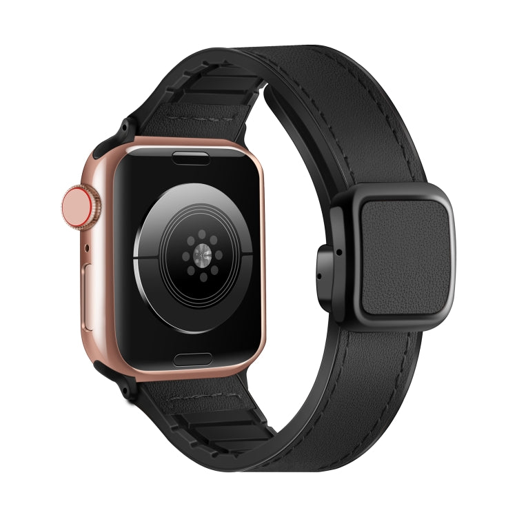 For Apple Watch SE 2023 44mm Fold Magnetic Square Buckle PU Silicone Watch Band(Black) - Watch Bands by PMC TechLife | Online Shopping South Africa | PMC TechLife | Buy Now Pay Later Mobicred
