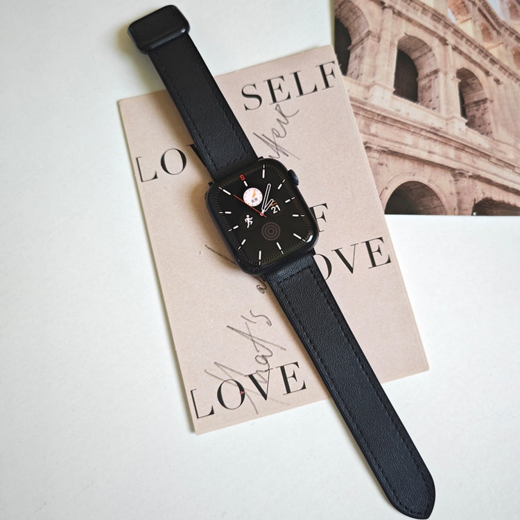 For Apple Watch SE 2023 44mm Fold Magnetic Square Buckle PU Silicone Watch Band(Black) - Watch Bands by PMC TechLife | Online Shopping South Africa | PMC TechLife | Buy Now Pay Later Mobicred