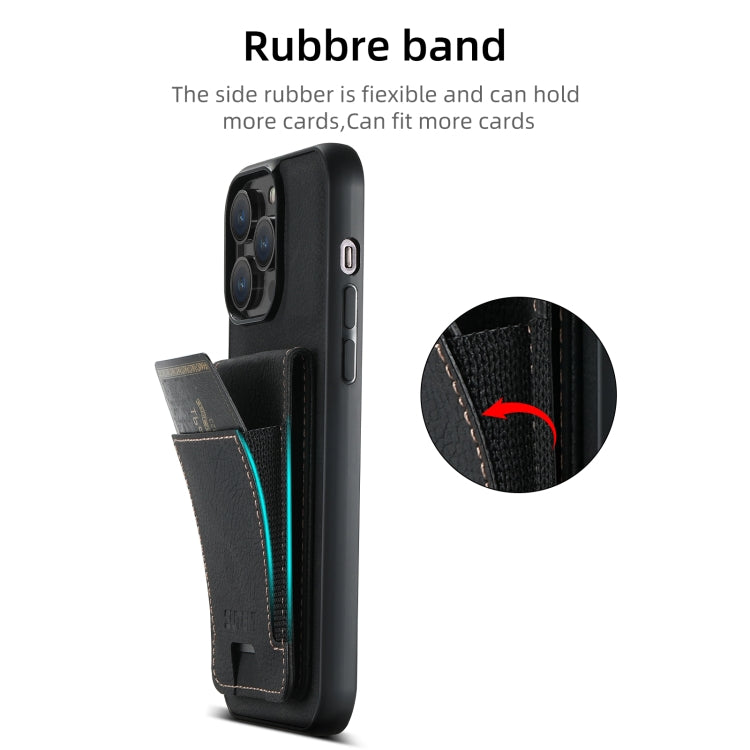 For iPhone 16 Suteni H03 Litchi Leather Card Bag Stand Back Phone Case(Black) - free shipping - PMC Jewellery - Order now!