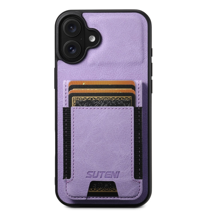 For iPhone 16 Suteni H03 Litchi Leather Card Bag Stand Back Phone Case(Purple) - free shipping - PMC Jewellery - Order now!