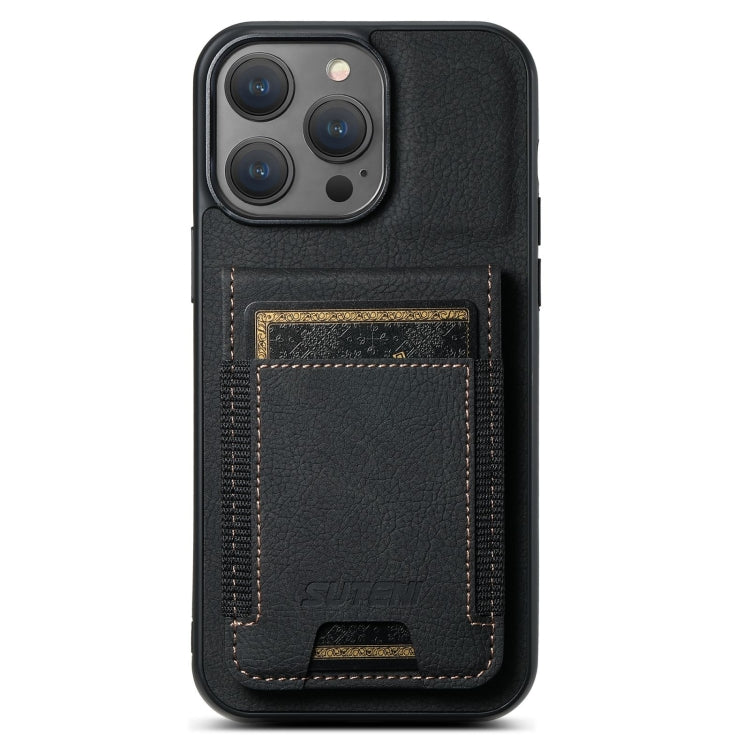 For iPhone 16 Pro Suteni H03 Litchi Leather Card Bag Stand Back Phone Case(Black) - free shipping - PMC Jewellery - Order now!